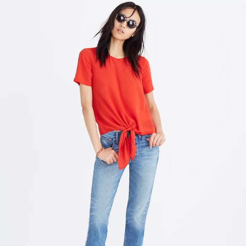 NWT Madewell Silk Button-Back Tie Tee